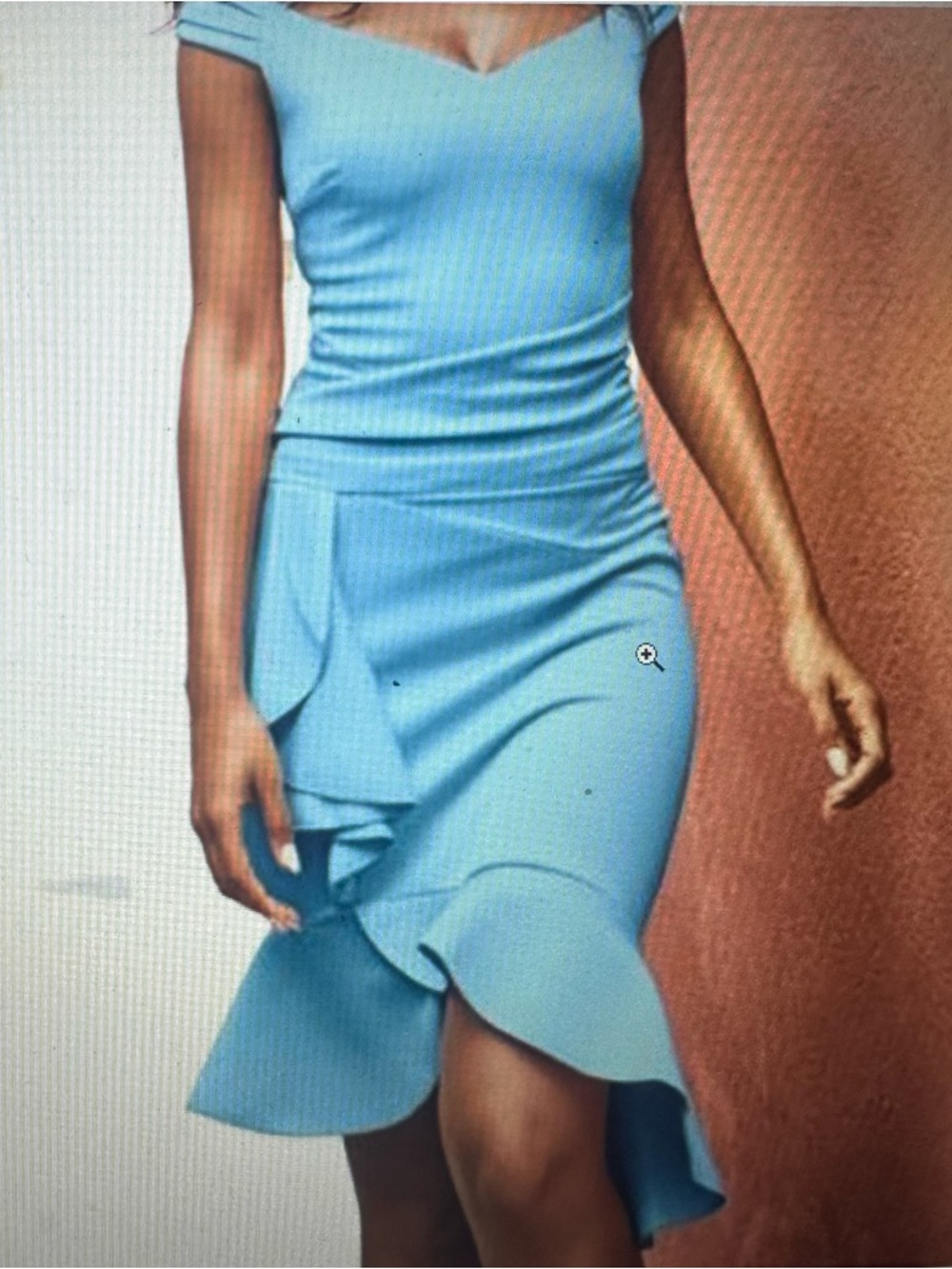 VENUS Sky Blue Satin Dress with Ruffle Hem